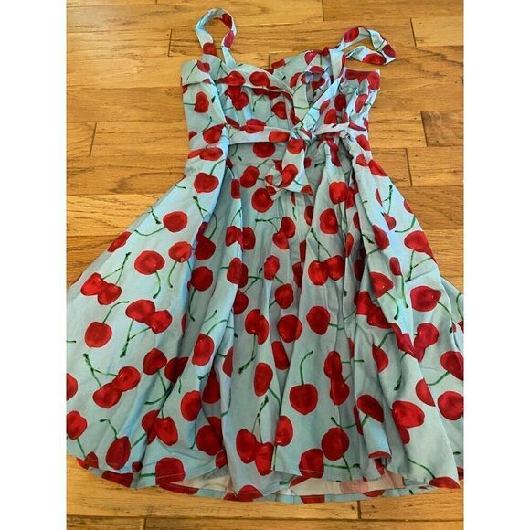 Grace Karin women's Vintage-Style Light Blue Cherry Print dress with tied bow M - Picture 5 of 8